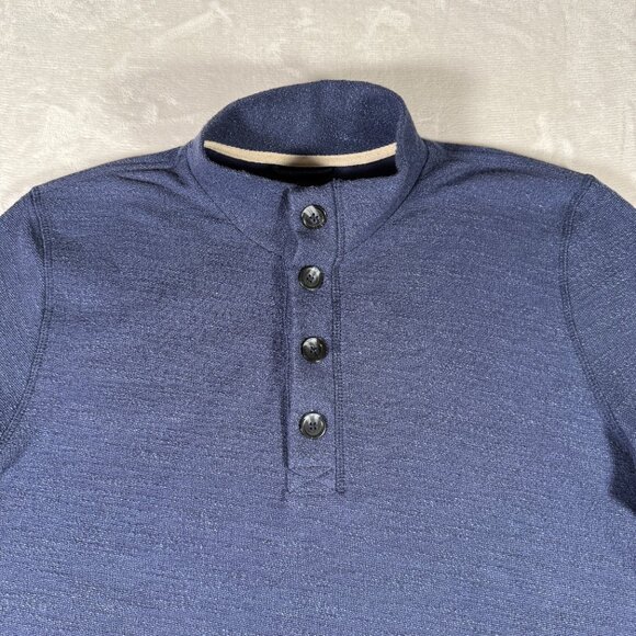 Marine Layer Sweater Men Size L Blue Long Sleeve Pullover Mock Neck 1/3 Button - Picture 2 of 9